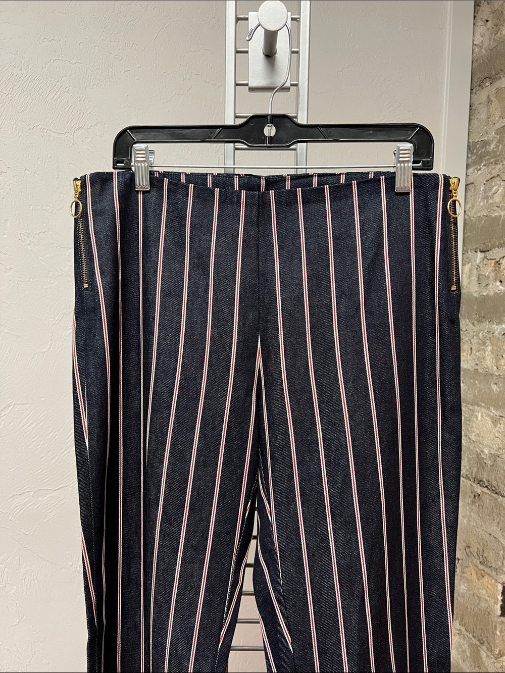Maggie Marilyn 💯% Cotton Denim Navy Pants with Red, White Stripes Size 8 - Picture 3 of 16